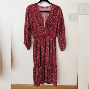 Max Studio Red Floral Long Sleeve Dress